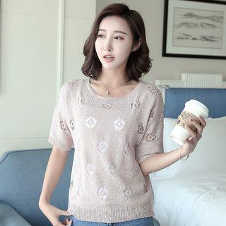 Pointelle Knit Short-sleeve Sweater