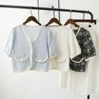 Short-sleeve Floral Embroidered Button-up Top