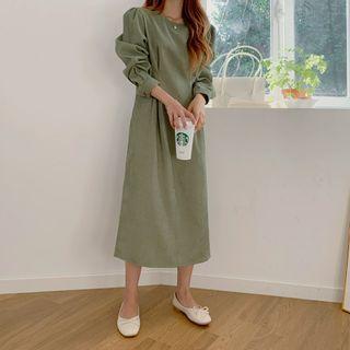 Pintuck-waist Corduroy Long Dress