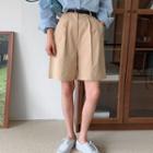 Pleated Wide-leg Cotton Shorts