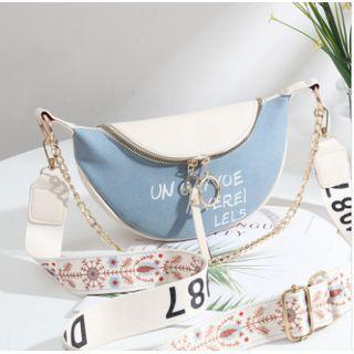 Wide Strap Lettering Sling Bag Brown - One Size