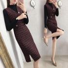 Tweed Sleeveless Sheath Dress / Long-sleeve Knit Top / Set