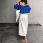 Plain Off-shoulder Loose-fit Blouse / Plain Cropped Wide-leg Pants