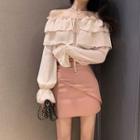 Sleeveless Ruffled Chiffon Top / A-line Mini Skirt