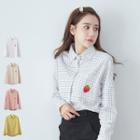 Long-sleeve Fruit Embroidery Plaid Shirt