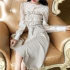 Plain Long-sleeve Top / Strapless Top / High Waist A-line Skirt