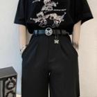 Butterfly Buckled Lettering Faux-leather Belt