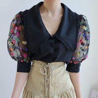 Puff-sleeve Floral Shirt