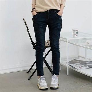 Band-waist Button-trim Jeans