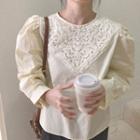 Puff-sleeve Eyelet Panel Blouse
