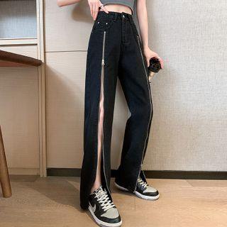 High Waist Zip Loose Fit Jeans