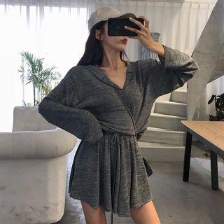 Set: Hooded Long-sleeve T-shirt + Drawstring Skort