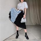 Puff-sleeve Frog-button Top / Midi A-line Skirt