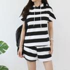 Set: Hooded Striped Top + Band-waist Shorts