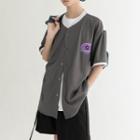 Mock Two-piece Elbow-sleeve Logo Print Button-up T-shirt