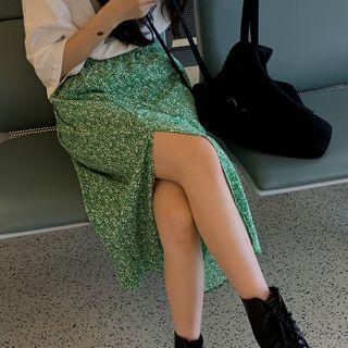 Floral Print Slit Midi A-line Skirt