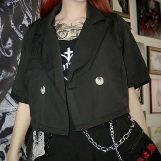 Double Breasted Short-sleeve Blazer Black - One Size