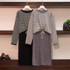 Set: Striped Knit Top + Fitted Skirt
