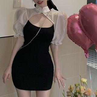 Mandarin Collar Panel Mini Bodycon Dress