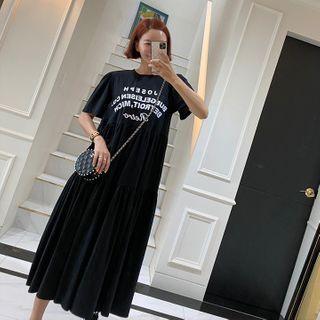 Letter Print Tiered T-shirt Dress