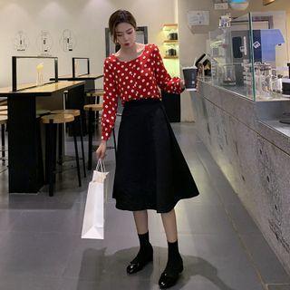 Set: Dotted Blouse + A-line Skirt