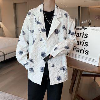 Floral Print Crinkled Oversized Blazer