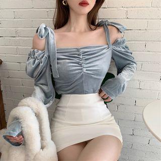 Tie-strap Cold-shoulder Cropped Blouse