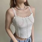 Faux Pearl Cropped Knit Camisole Top