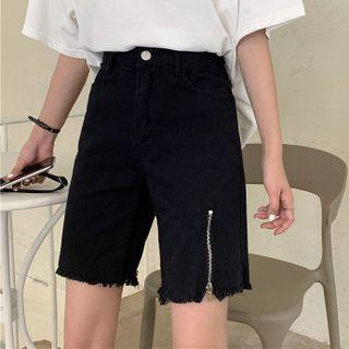 Denim Zip Straight Leg Shorts