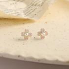 Sterling Silver Faux Pearl Flower Stud Earring 1 Pair - Pink & White - One Size