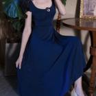 Cap-sleeve Scoop Neck Midi A-line Dress