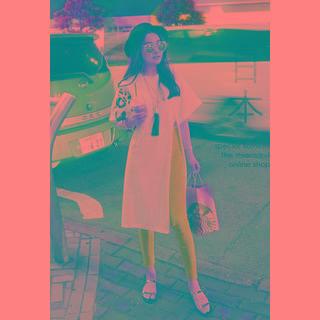 Slit-detail Long Cotton Top