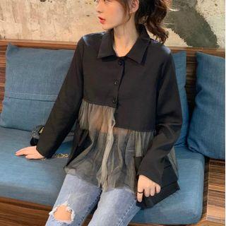 Chiffon Panel Shirt As Shown In Figure - One Size