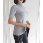 Turtle-neck Beads-sleeve Knit Top