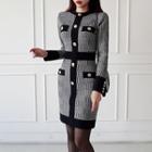 Long-sleeve Houndstooth Midi Sheath Knit Dress Houndstooth - Black & White - One Size