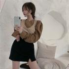 Set: Puff-sleeve Blouse + Sleeveless Crop Top