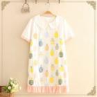 Collared Pineapple Print Short-sleeve Dress As Shown In Figure - One Size