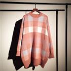 Color-block Check Oversize Sweater