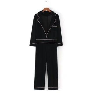 Velvet Long-sleeve V-neck Jumpsuit