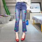 Cherry Detail Cropped Boot-cut Jeans