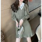 Long-sleeve Ruffled Hem Plain Lace Collar Mini Dress