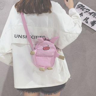 Pig Embroidered Canvas Crossbody Bag