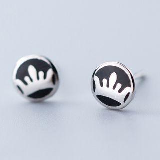 925 Sterling Silver Crown Stud Earring White Crown - Black - One Size
