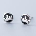 925 Sterling Silver Crown Stud Earring White Crown - Black - One Size