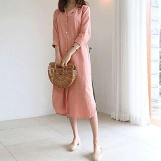 Slit-hem Long Shirtdress