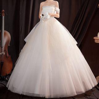 One-shoulder Plain A-line Wedding Gown