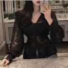 Long-sleeve Lace Buttoned Top