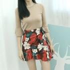 Floral Patterned Wrap Front Skirt