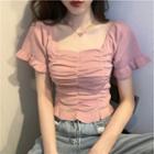 Short-sleeve Square Neck Ruched Top