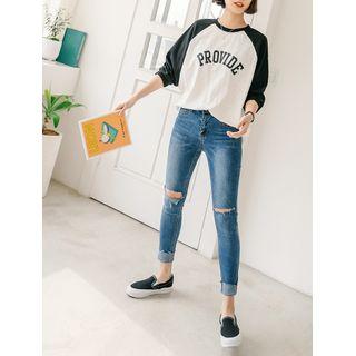Letter-printed Two-tone Raglan T-shirt